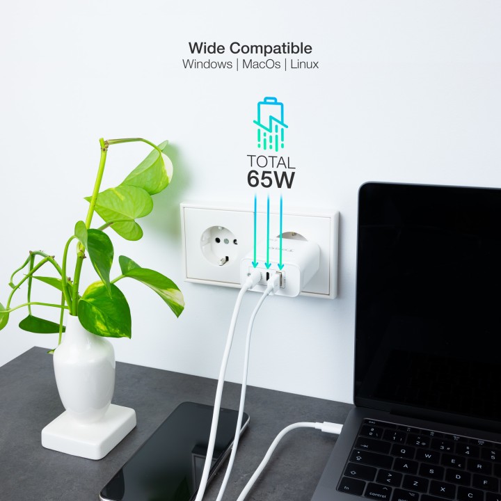Cargador de Pared TooQ 65W USB-A/C (TQWC-GANQC2PD65WT)