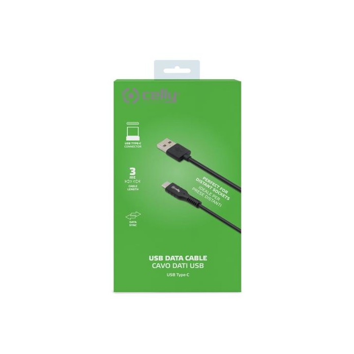 Cable CELLY USB-A a USB-C 3m Negro (USB-C3MBK)