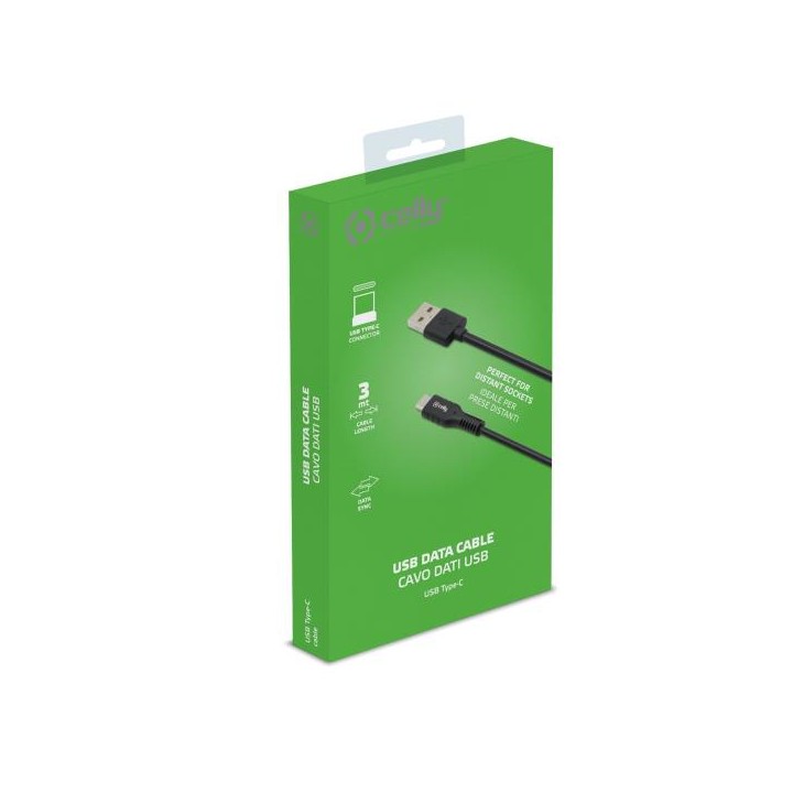 Cable CELLY USB-A a USB-C 3m Negro (USB-C3MBK)