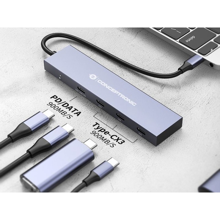 Hub CONCEPTRONIC 4xUSB-C/USB-C PD 100W (HUBBIES14G)