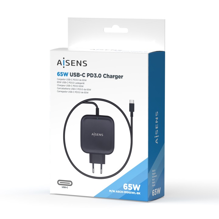 Cargador Pared AISENS 65W USB-C Negro (ASCH-1PD65WL-BK)