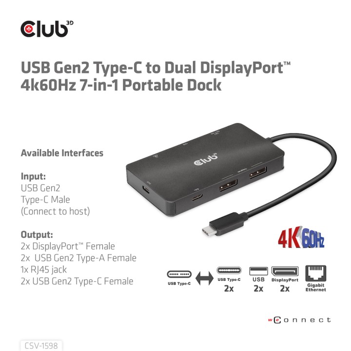Docking Station Club 3D 7en1 USB-C Negro (CSV-1598)