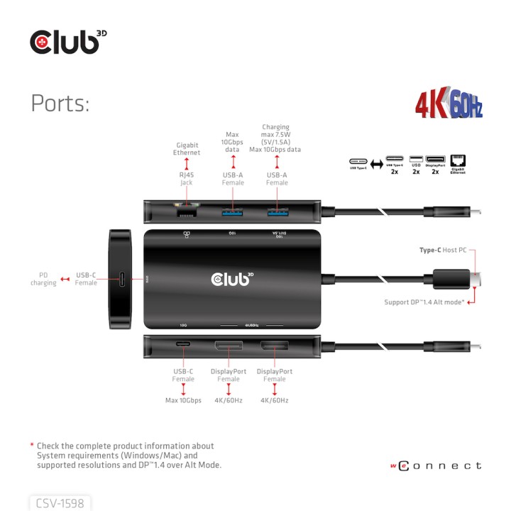 Docking Station Club 3D 7en1 USB-C Negro (CSV-1598)