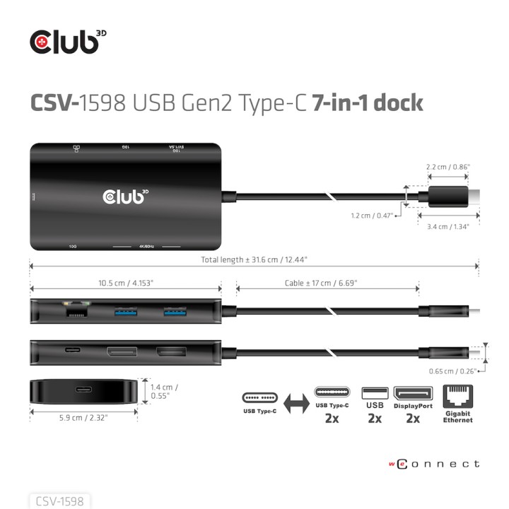 Docking Station Club 3D 7en1 USB-C Negro (CSV-1598)