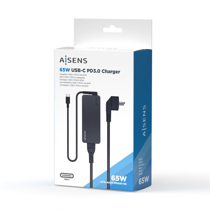 Cargador Pared AISENS 65W USB-C Negro (ASCH-1PD65D-BK)