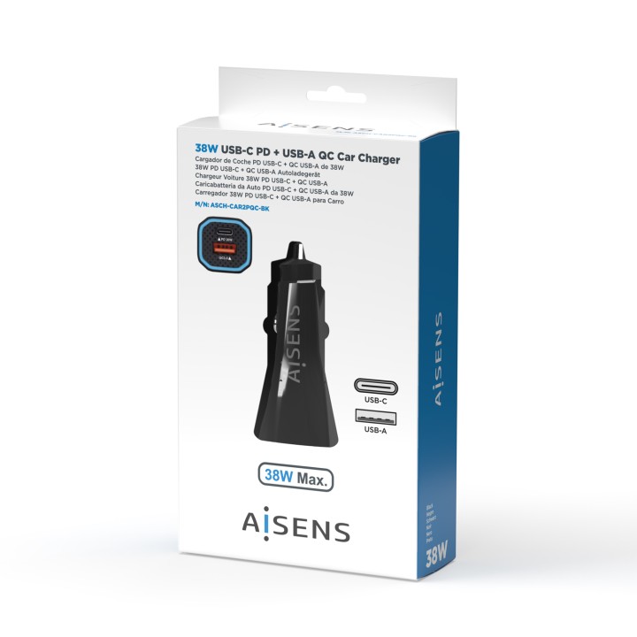 Cargador de Coche AISENS 20W USB-A/C (ASCH-CAR2PQC-BK)
