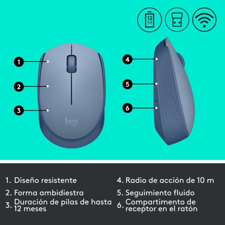 Ratón LOGITECH M171 Wireless Gris Azulado (910-006866)