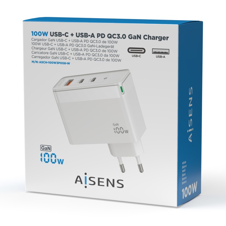 Cargador Pared AISENS 1USB-A 2USB-C (ASCH-100W3P008-W)