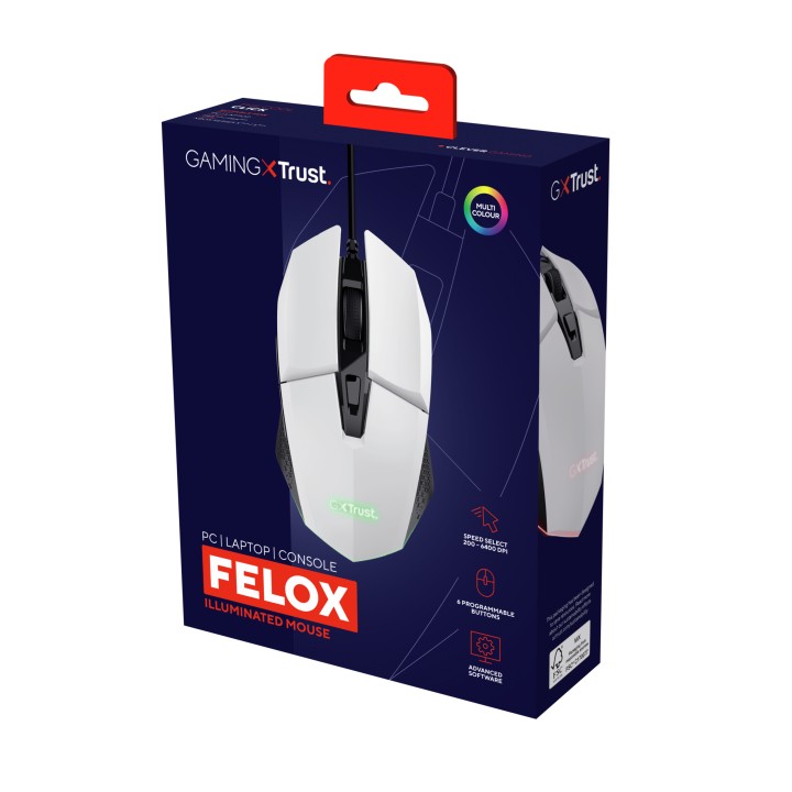 Ratón Gaming Trust GXT 109W FELOX RGB Blanco (25066)