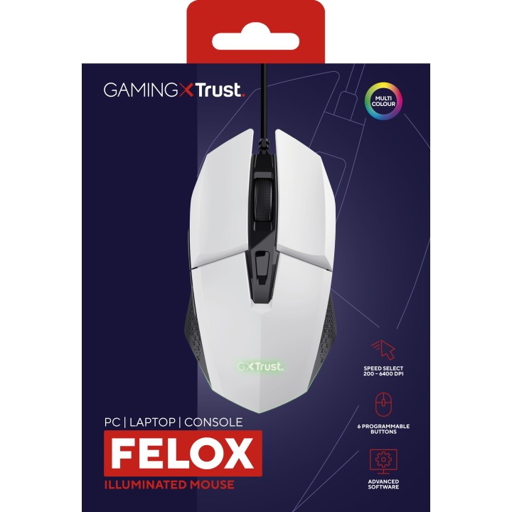 Ratón Gaming Trust GXT 109W FELOX RGB Blanco (25066)