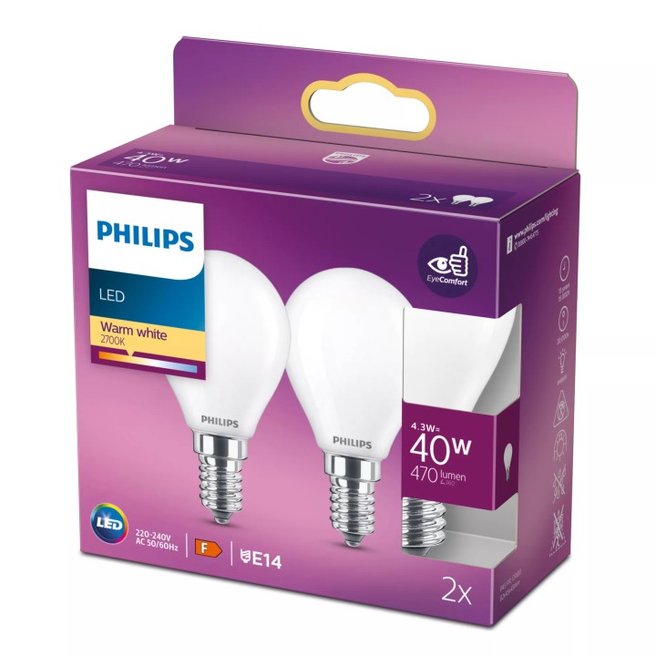 Bombilla Philips Vela LED E14 40W Pack 2 (9290013455A)