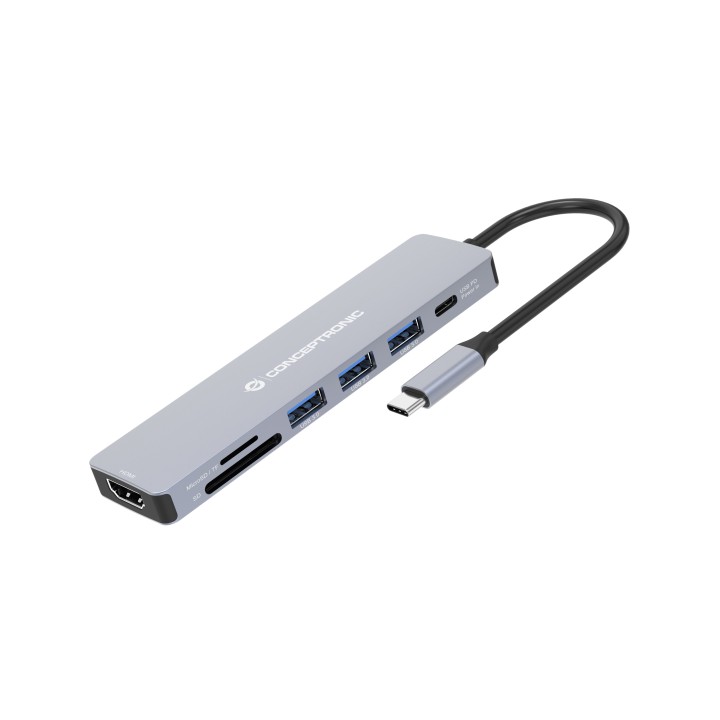 Adaptador CONCEPTRONIC USB-C 7en1 100W Gris (DONN19G)