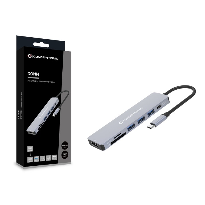 Adaptador CONCEPTRONIC USB-C 7en1 100W Gris (DONN19G)