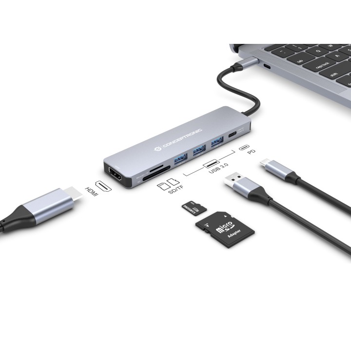 Adaptador CONCEPTRONIC USB-C 7en1 100W Gris (DONN19G)