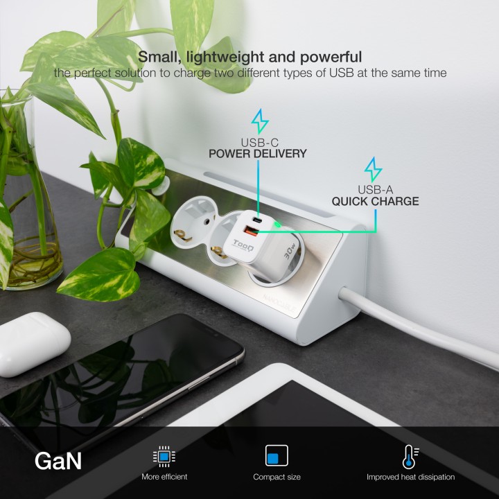 Cargador de Pared TooQ 30W USB-A/C (TQWC-GANQCPD30WT)