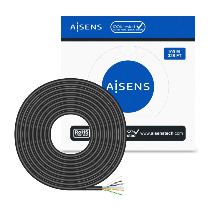 Cable AISENS RJ45 Cat.6 UTP Ext 100m Negro (A135-0675)