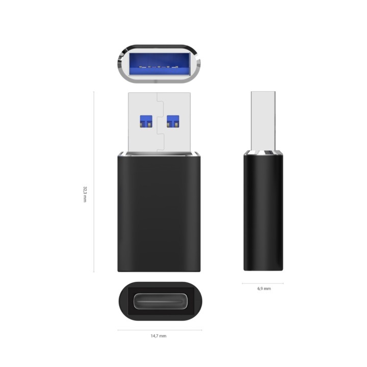 Adaptador AISENS USB-A/M a USB-C/H Negro (A108-0678)