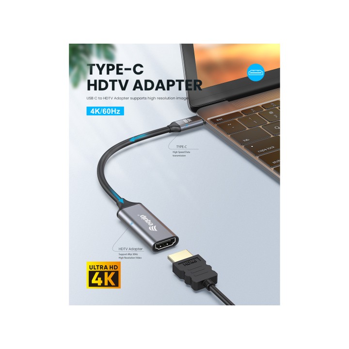 Cable EQUIP USB-C/M a HDMI/H 15cm Negro/Gris (EQ133491)