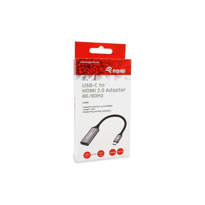 Cable EQUIP USB-C/M a HDMI/H 15cm Negro/Gris (EQ133491)