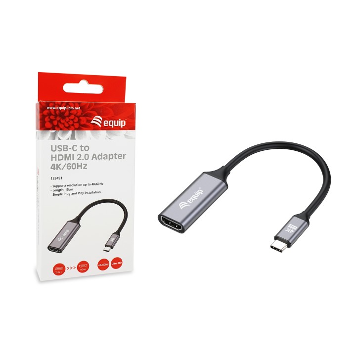Cable EQUIP USB-C/M a HDMI/H 15cm Negro/Gris (EQ133491)