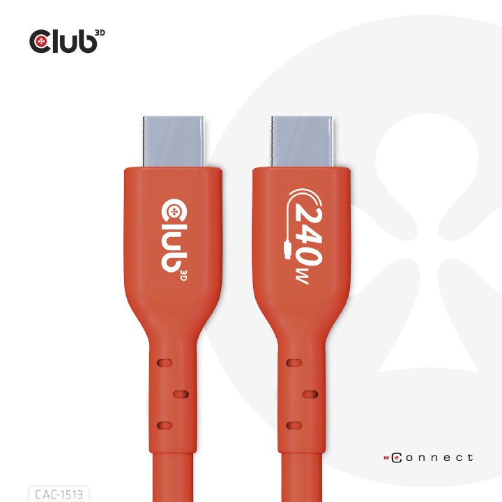 Cable Club 3D USB-C PD 240W 3m M/M Naranja CAC-1513
