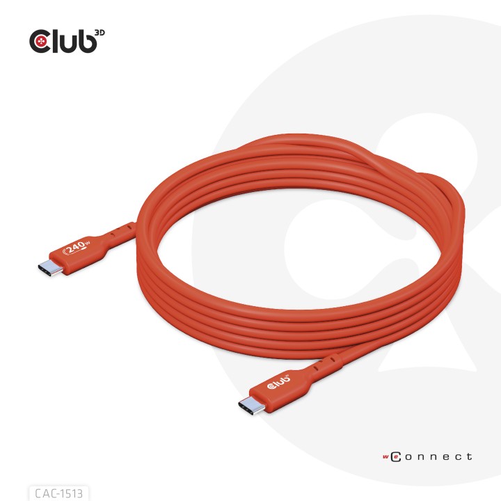 Cable Club 3D USB-C PD 240W 3m M/M Naranja CAC-1513
