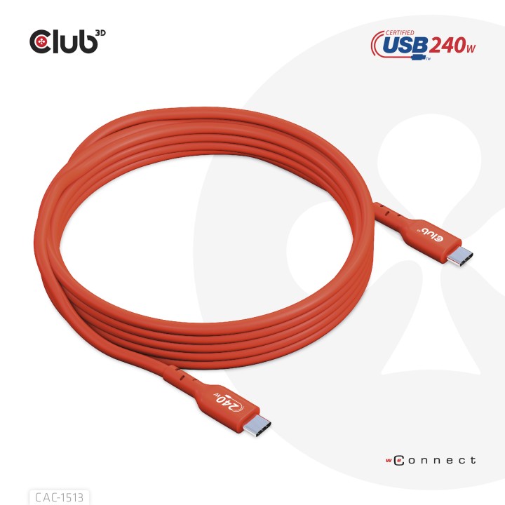 Cable Club 3D USB-C PD 240W 3m M/M Naranja CAC-1513
