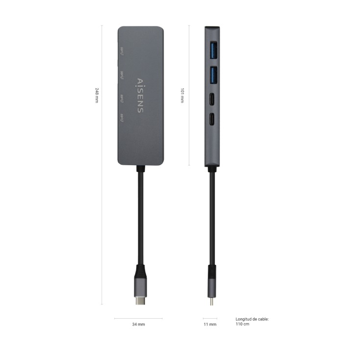 Hub AISENS USB-C a 2xUSB-A 2xUSB-C Gris (A109-0744)