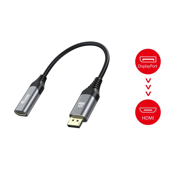 Cable EQUIP DP 1.2 a HDMI/H 15cm Gris/Negro (EQ133445)
