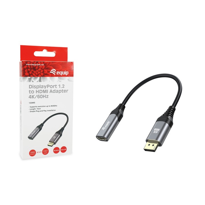 Cable EQUIP DP 1.2 a HDMI/H 15cm Gris/Negro (EQ133445)