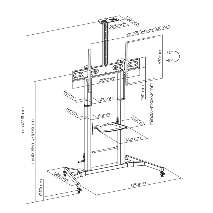 Soporte Suelo AISENS 60-100" Incli Ruedas (FT100TE-171)
