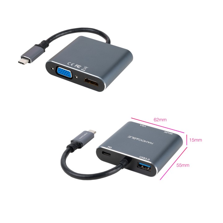 Adaptador Nanocable USB-C a HDMI/VGA/USB-A (10.16.4304)