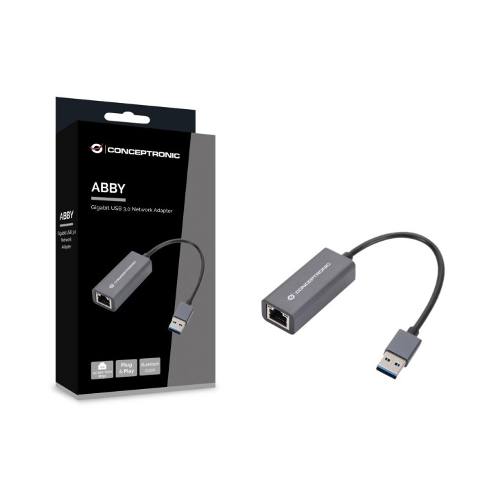 Adaptador CONCEPTRONIC USB 3.0 a RJ45 Gris (ABBY08G)