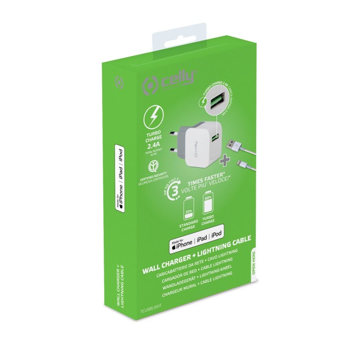 Cargador Pared CELLY USB-A Cable Lightning (TCUSBLIGHT)