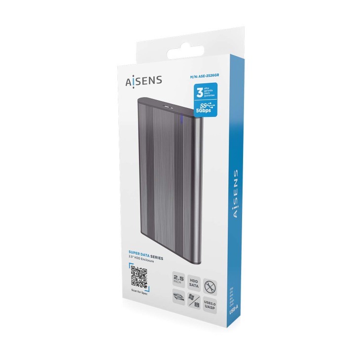 Caja AISENS HDD 2.5" SATA USB 3.0 Gris (ASE-2526GR)