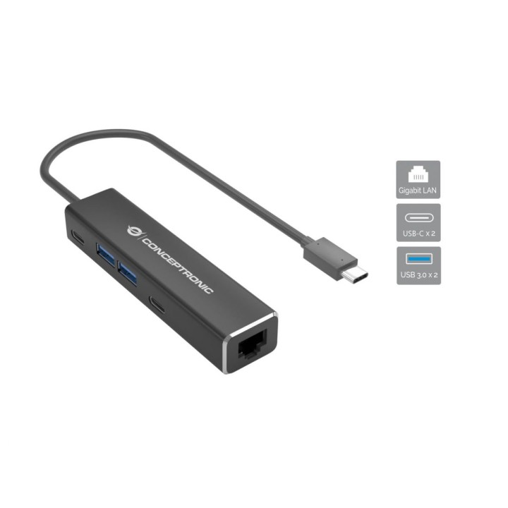 Adaptador CONCEPTRONIC USB-C a USB/RJ45 Gris (ABBY13B)