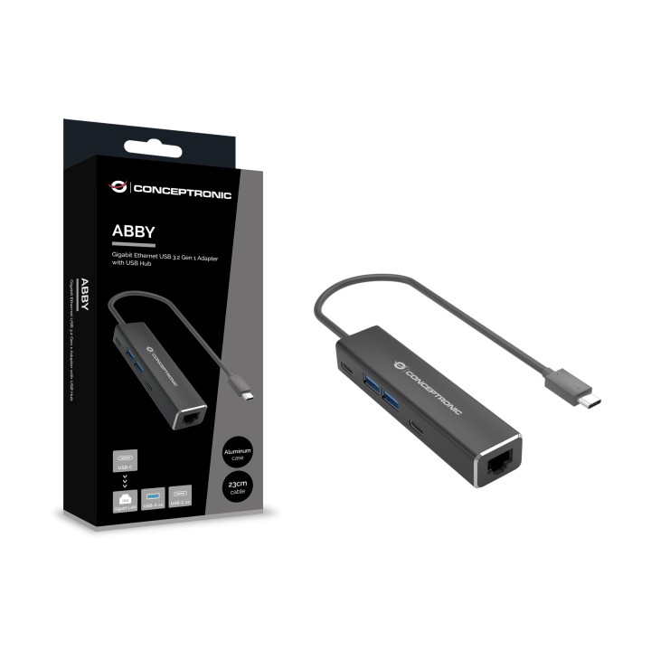 Adaptador CONCEPTRONIC USB-C a USB/RJ45 Gris (ABBY13B)