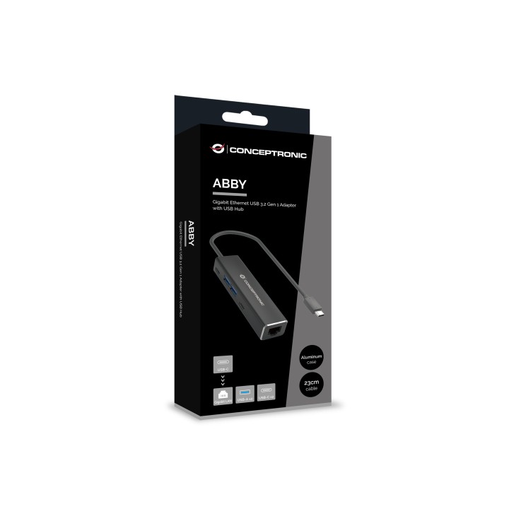 Adaptador CONCEPTRONIC USB-C a USB/RJ45 Gris (ABBY13B)