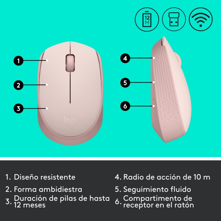 Ratón LOGITECH M171 Wireless Rosa (910-006865)