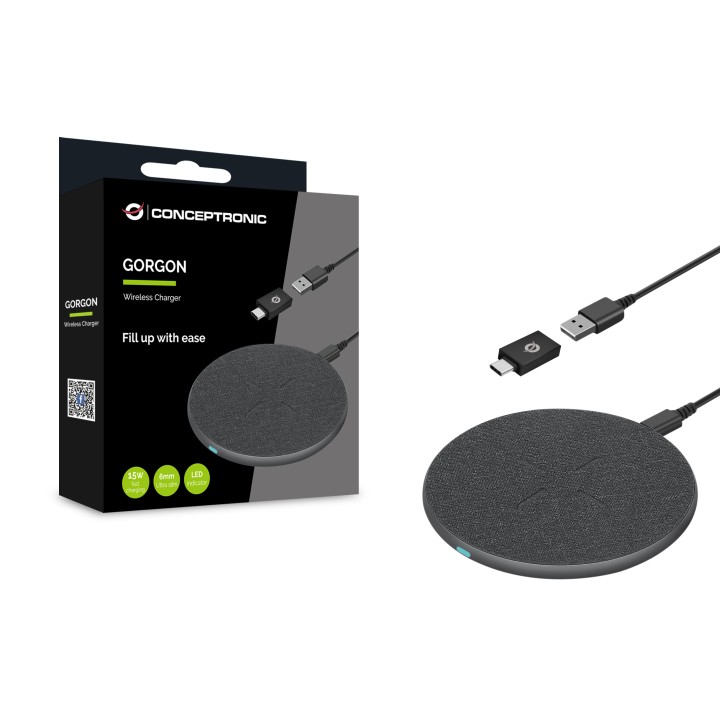 Cargador Inalámbrico QI CONCEPTRONIC 15W (GORGON03G)