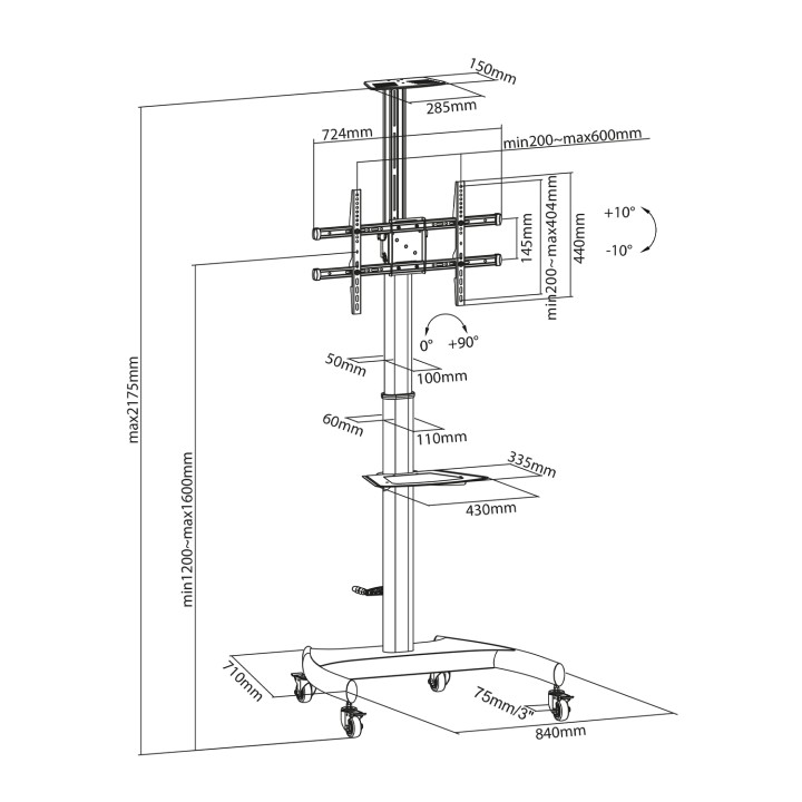Soporte Suelo AISENS 37-70" Inclina Ruedas (FT70TE-169)