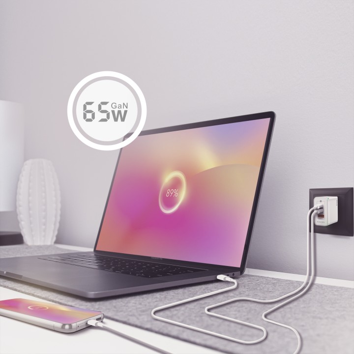 Cargador Pared AISENS 2Usb-C Usb-A 65W(ASCH-65W3P007-W)