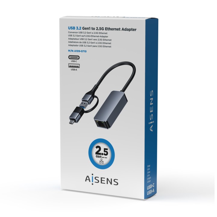Adaptador AISENS USB-A/C/M a RJ45/H Gris (A109-0710)