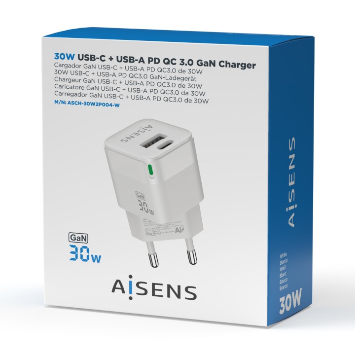 Cargador Pared AISENS Usb-A Usb-C 30W (ASCH-30W2P004-W)