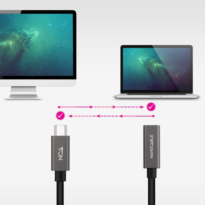 Nanocable USB-C/M a USB-C/H 2m Negro (10.01.4402)