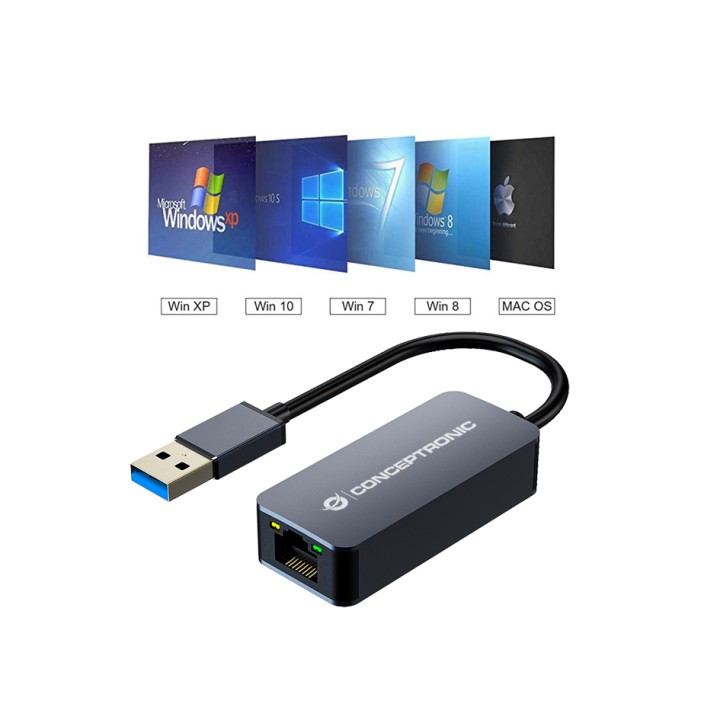 Adaptador CONCEPTONIC USB-A 3.0 a RJ45 Gris (ABBY12G)