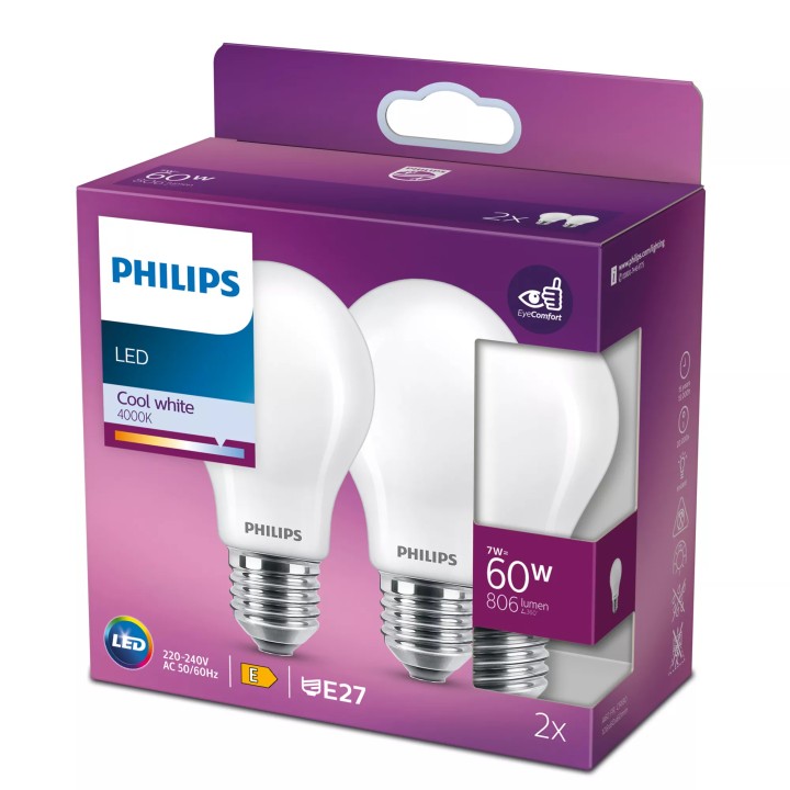 Bombilla Philips LED E27 806L 60W Pack 2 (9290013235D)