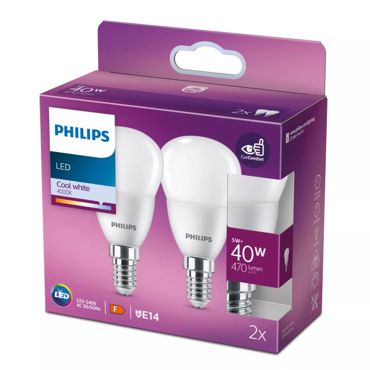 Bombilla Philips Vela LED E14 40W Pack 2 (9290029784)