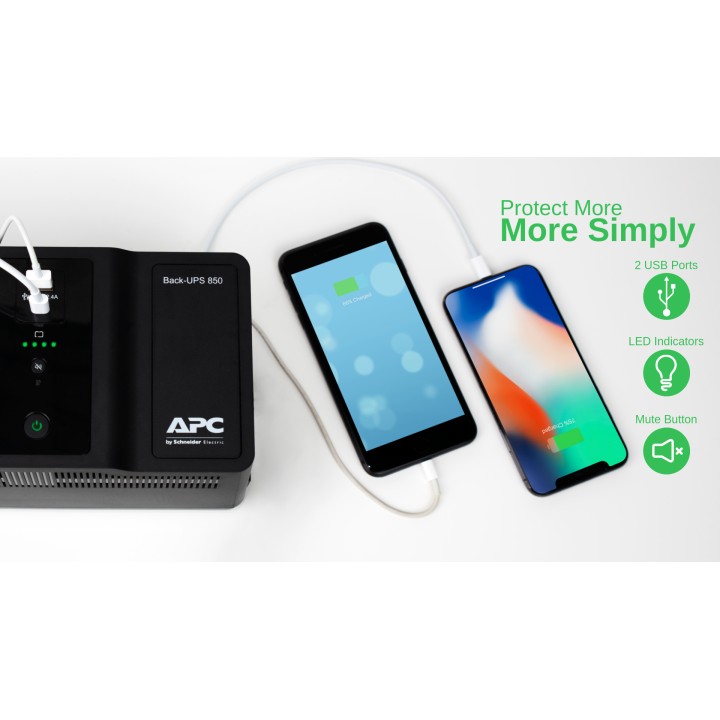 S.A.I. APC 850VA 520W 8xSchuko USB Negra (BE850G2-GR)