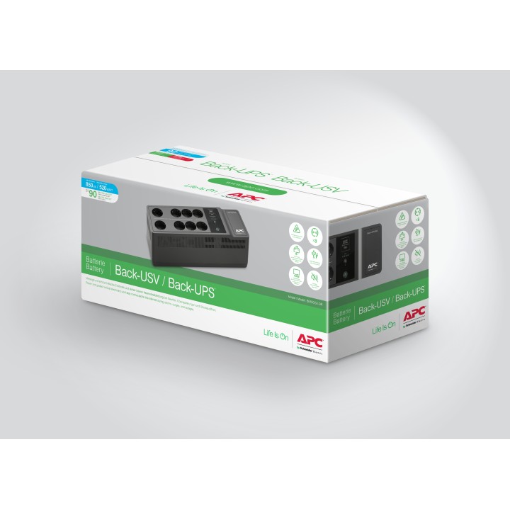 S.A.I. APC 850VA 520W 8xSchuko USB Negra (BE850G2-GR)